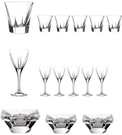 Wintem - Bicchieri Acqua Vetro, Calici Vino e Porta Candele da Tavolo | Set Fusion 15 Pezzi Moderno in Vetro per Aperitivi, Cene Eleganti e Decorazione della Tavola