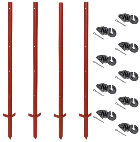 VOSS.farming Set Winkelstahlpfahl 115cm 3mm, 20x Pfähle + 100x Splint-Isolatoren Ringisolator mit Splint