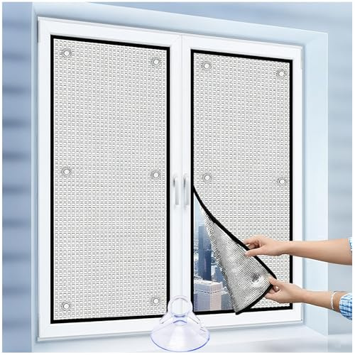 Pellicola Termoriflettente per Finestre, Schermo Solare Doppio in Alluminio con Ventose, 50 90 30 40 60 100 cm L Anti-Riflesso Anti-UV Copertura Oscurante, Protezione della Privacy(35 x 100 cm)