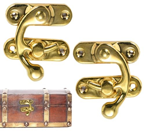 Fermeture à crochet antique - Verrou en laiton vintage, serrure à bras pivotant | Crochet de gauche et droit avec vis de montage pour boîtes à bijoux en bois, boîtes à outils, coffres en