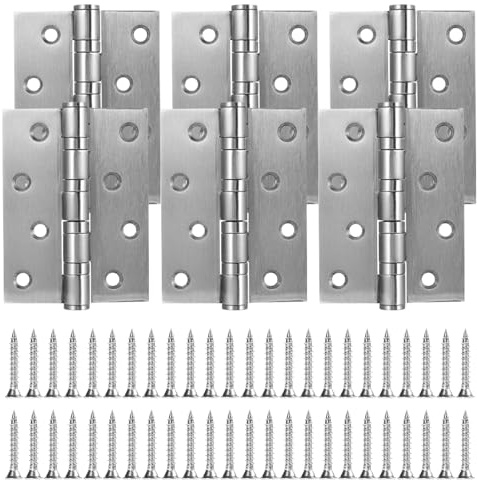 6 PCS Door Hinges 4 Inch, Heavy Duty Ball Bearing Hinges Stainless Steel Door Hinge with Screws for Wood, Internal Doors, Rust-Resistant, Silent Operation