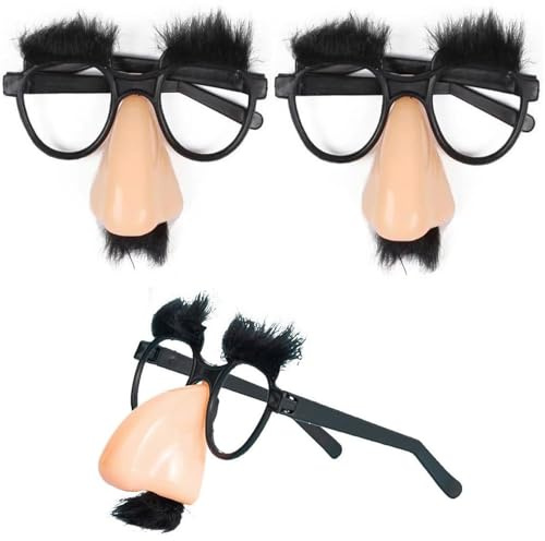 Zpeiran Gafas de Disfraz,3 Piezas Gafas Divertidas con Nariz Bigote y Cejas,Accesorios de Disfraz,para Fotomatón,Carnaval y Cumpleaños,Gafas de Broma para Fiesta de Halloween y Navidad