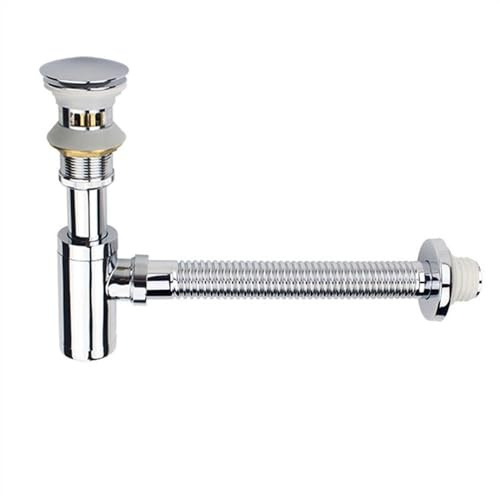 tubi di scarico e tubi di fuoriuscita, Sifone for lavabo in ottone con tappo a pressione, multicolore, da 30 cm(Chrome With Hole)