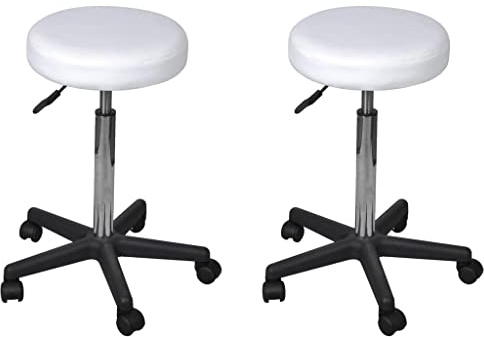 Fangmaliuyun Bürohocker 2er Set Weiß Höhenverstellbar 35,5X(64-84) cm Kunstleder Rollhocker mit 5 Rollen & Gasdruckfeder Modernes Design Robust & Langlebig für Home Office Schminktisch Küche