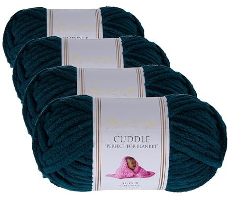 Utopia Crafts Ovillo Lana de Chenilla Gruesa Para Crochet y Tejer a Mano Emerald Green, 100 g/60 m, Esponjosa, Suave, Ideal Principiantes. Lavable a Máquina, Alternativa a Lana Animal (Paquete de 4)
