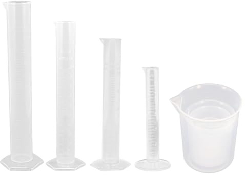 Housoutil Juego de Probetas y Vasos Medidores de Plástico Transparentes Escala Graduada, Set de Instrumentos de Medición para Laboratorio y Cocina, Portátil y Preciso para Escuela y Hogar