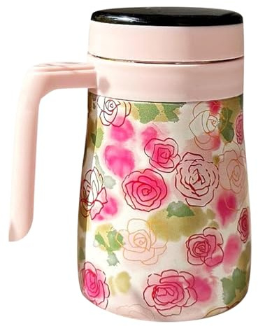 Coffee Carafe - 550ml Floral Insulated Tea Pot | Stainless Steel Vacuum Hot Water Pitcher With Removable Infuser | Temperature Display Thermal Coffee Tea Server