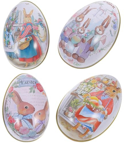 ELAYARD 4pcs Easter Tinplate Candy Box Easter Egg Shaped Candy Box for Party Favor Treat