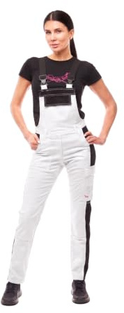strongAnt Salopette de travail extensible pour femme avec poches genouillères - Noir Gris Blanc