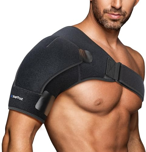 Suptrust Shoulder Brace for Women and Men: Shoulder Pain Relief Rotator Cuff Support Brace - Adjustable Fit Sleeve Wrap Relief for Injuries and Tendonitis - Black Large/X Large