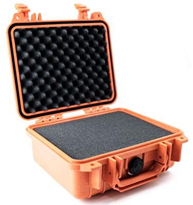 PELI 1200 skyddsväska för känslig utrustning, IP67-vatten- och dammtät, 4 liters kapacitet, tillverkad i USA, med anpassningsbar skuminredning, orange
