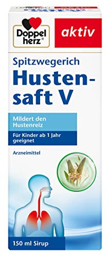 Doppelherz Spitzwegerich Hustensaft V – Pflanzliches Arzneimittel zur Besserung der Beschwerden bei Erkältungskrankheiten der Atemwege – 150ml