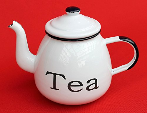 DanDiBo Teekanne Tee Emaille Retro Vintage 582AB TEA Weiß 0,75 L emailliert 14 cm Wasserkanne Kanne Kaffeekanne
