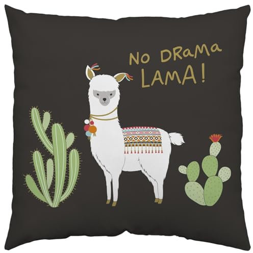 H:)PPY life Kissen Motiv Lama| Zierkissen, Baumwolle, 40 cm x 40 cm | Kissen mit Spruch | 45551, Grün Schwarz Schwarz