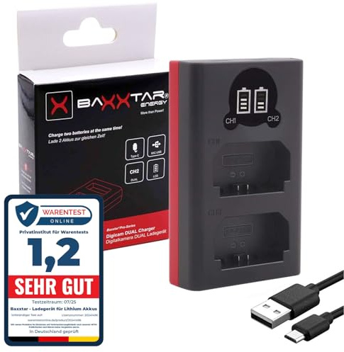 Baxxtar NP-FZ100 Akku Ladegerät - Mini Ladegerät Dual LCD - Versorgung über USB-C oder Micro-USB-18582