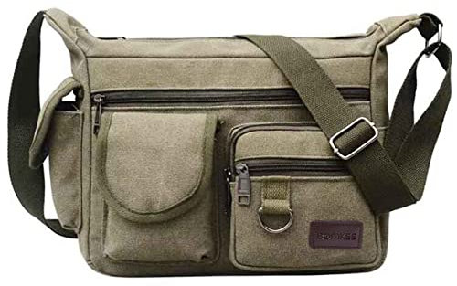 BOMKEE Schultertasche Umhängetasche Herren Canvas Messenger Bag Herrentasche Wasserdicht Tasche für Reisen, Wochenender, Schule (Grün)