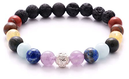 BERGERLIN 7 Chakra Armband Damen Herren, Naturstein Lavastein, 8mm