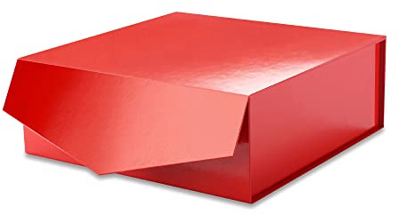 MALICPLUS Rote Geschenkbox, 24.1x24.1x8.9 cm, quadratisch, große Geschenkbox mit Deckel, für Brautjungferantrag, stabile Box, Aufbewahrungsbox, faltbar, Magnetverschluss, Geschenk-Box (glänzend rot)