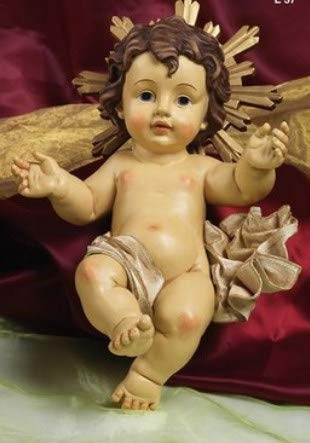 PABEN Niño Jesús en Resina de 25,5 cm con Paño de tela y Halo de Madera by