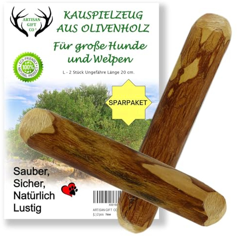 ARTISAN GIFT CO Olivenholz Kauspielzeug für Hunde 100% Natürliches (L-20 cm) Sparpaket 2 Stück
