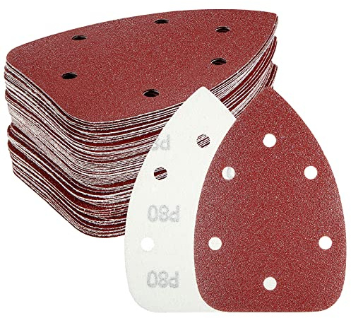 HYCHIKA - Papel de lija triangular para ratón, 60 unidades, grano 60/80/100/120/180/240 con 6 agujeros para lijado de madera, se adapta a máquinas lijadoras multiherramienta Qscillating de 3.94