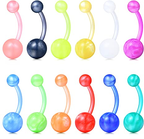 Briana Williams Flexible Bauchnabelpiercing Barbell Banane Set 10mm Bioflex Kunststoff 14G Bauchnabel Piercing Bunt