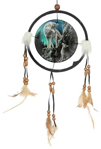 Generisch Traumfänger Wolf + Welpe Gothic Esoterik Magie Indianer Federn Holz Perlen