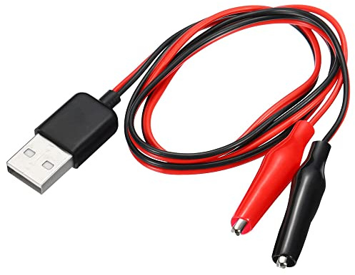 sourcing map Crocodile Clamps Test Wire, USB Male to Alligator Clips 60cm for Charge Testing Circuit Adapter Black Red Pack of 2