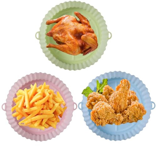 3 Pezzi Silicone Friggitrice ad Aria, Teglia per Friggitrice ad Aria, Reusable Silicone Basket, per Friggitrice ad Aria Calda, Forno, Microonde, Vaporiera, Ecc