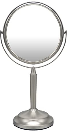 Indecor Home Stainless Steel Tabletop Makeup Vanity Mirror 1X and 3X Magnification Round Swivel Mirror for Desk, Bedroom, Bathroom Brushed Nickel