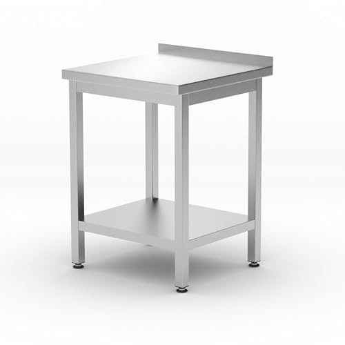 HENDI Arbeitstisch, Wandarbeitstisch, Arbeidsplatte, mit Regalboden, geschraubt, Verstellbare Füße, Zur Selbstmontage, für Restaurant, Bar, Küche, Aufkantung: 40mm, 600x600x(H)850mm, Edelstahl