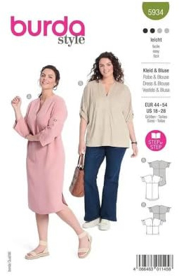 Burda Schnittmuster, 5934, Kleid und Bluse [Damen, Gr. 44-54] Level 2 leicht