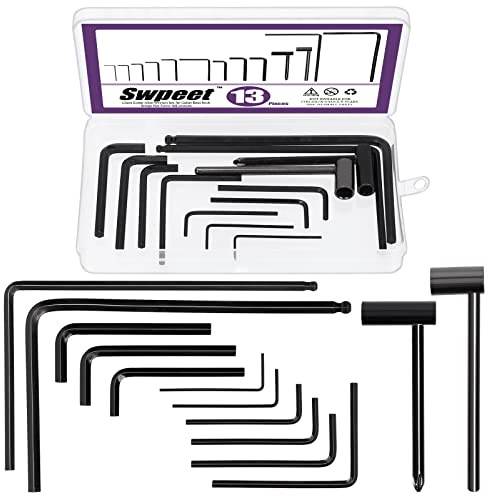 Swpeet 13Pcs Gitarre Inbusschlüssel Set, einschließlich 9Pcs Inbusschlüssel, 7mm,8mm Truss Rod Hex Box Schraubenschlüssel und 4mm bis 5mm Ball End Truss Rod Schraubenschlüssel, Fit für Gitarre Bass
