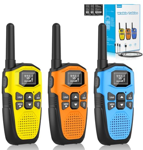 3er Set,NXGKET Walkie Talkie Aufladbar für Erwachsene Kinder Funkgeräte,Große Reichweite 5km Walki Talki mit Li-ion Akku, VOX Taschenlampe für Freien, Camping, Wandern
