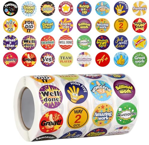 2000pcs Pegatinas Infantiles Motivadoras Redondas, 4 Rollo Pegatinas Recompensa Niños, Alabanza Reward Sticker, Pegatinas Motivacion Positiva para Profesores, Padres, El Aula y Casa