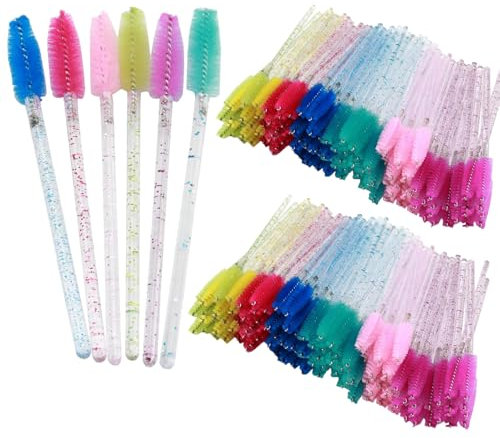 DAKFOOK 600 Stück Einweg Wimpernbürste, 10 cm Kristall Wimpernbürstchen Einweg Augenbrauen Spoolie, Einweg Mascara Bürsten für Beauty-Salon und Hausgebrauch, 6 Farben