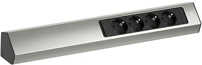 BACHMANN Steckdosenleiste Casia 2, 4-Fach, 2m Kabel, Mehrfachsteckdose für Wand- und Eckmontage in Küche und Büro, Edelstahl-Optik, 932.004 (mit Verstellbarer Abdeckung und Anti-Fingerprint)