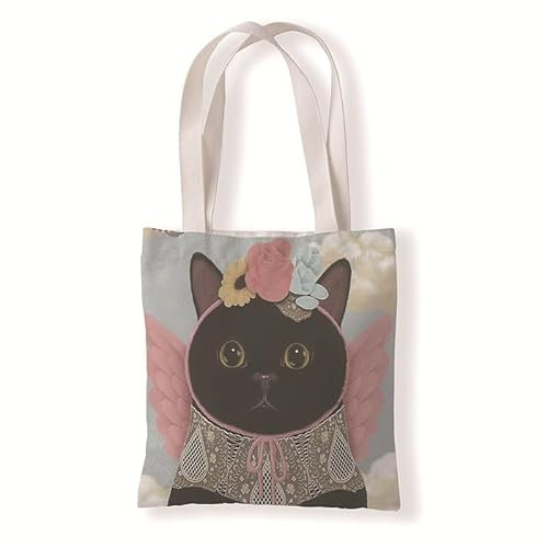 Siebe Tote Bag Aesthetic 33X37 Schwarze Katze Baumwolltasche Jutebeutel,Stoffbeutel Mit Zwei Langen Henkeln,Stofftasche Faltbar,Wiederverwendbare Jutebeutel