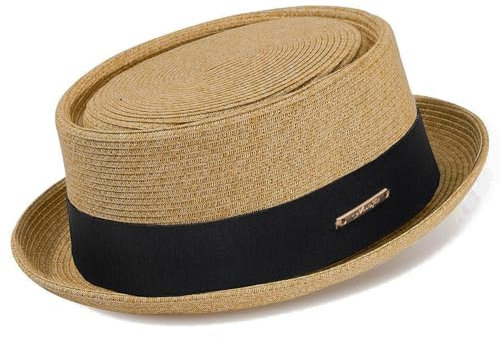 KorhLeoh Summer Pork Pie Strohhut 1920er Bowler Flat Top Fedora Hut Kostüm Party Cap für Männer Frauen Unisex