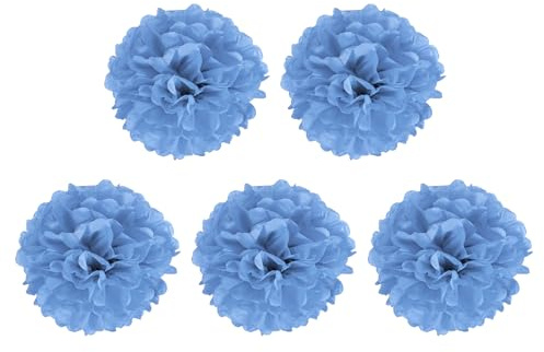 M METERXITY 5er Pack Tissue Pom Poms Blumen Hochzeitsdekoration 20 cm Blau | langlebig & schön, geeignet für Geburtstag/Party/Hochzeit