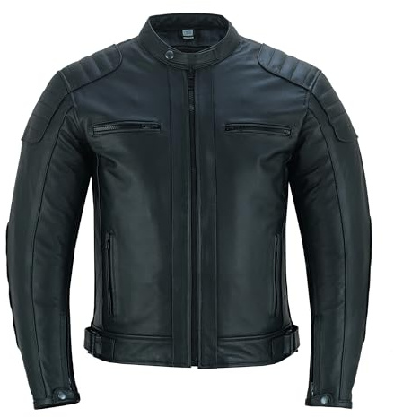 BTR BORN TO RACE Men's Motorcycle Motorbike Cowhide Leather Jacket Distress Zip Up CE Approved Protection Jacket (US, Alpha, 3X-Large, Regular, Regular, All Black)