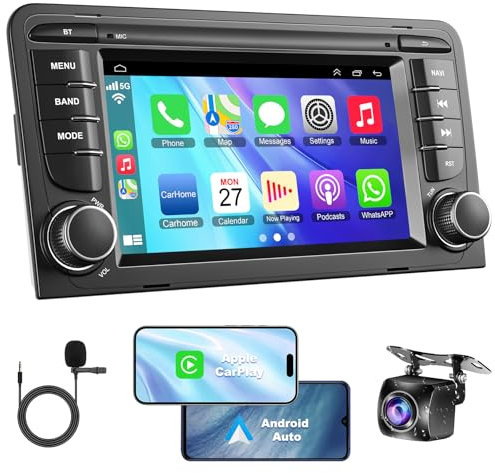 2+64G Android 13 Autoradio für Audi A3 S3 RS3 2003–2012, 7 Zoll Head Unit Autoradio mit IPS HD Touchscreen, kabelloses CarPlay, Android Auto, GPS, WLAN, Rückfahrkamera, SWC, Bluetooth 5.2