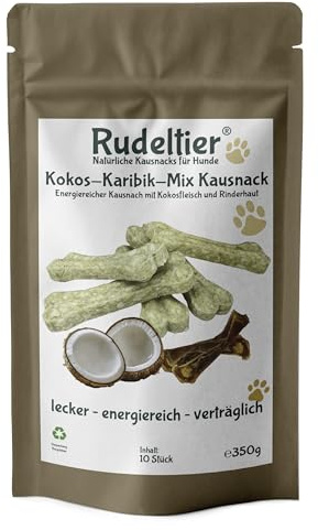 Hunde Snack in Kauknochen Form: Ballaststoffreicher Kokos und proteinreiche Rinderhaut - Naturbelassene Leckerli ohne Zusätze, Getreidefrei - Natürliche Belohnung - 10x 35g
