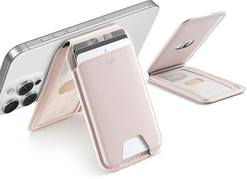 ESR Aura für MagSafe Wallet 5 Kartenhalter, RFID Schutz, Wallet mit Verstellbarem Ständer, mit Magsafe Geldbörse für iPhone 17/16/15/14/13/12 Serie,für Pixel 10/Pro/Pro XL,Nicht 13/12 Mini,Creme Beige