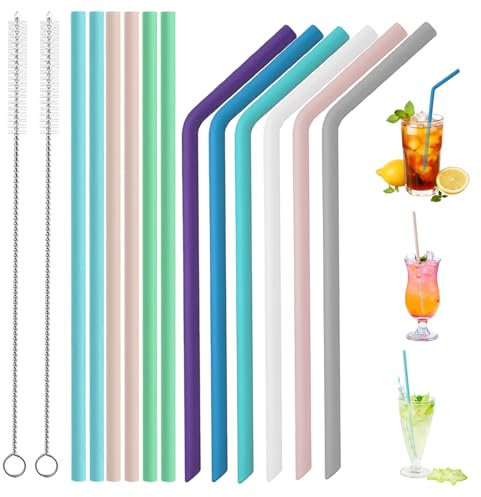 12PCS 30CM Couleur Paille Silicone, 6 Courbes 6 Droites Paille Réutilisables En Silicone, Adultes Enfants Pailles Ensemble Pour Le Thé Au Lait Perlé, Le Milkshake, Les Boissons à Base De Jus