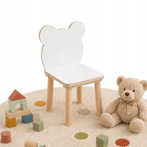 PlayPals Furniture Kinderstuhl Bär 52 x 32 x 32 cm, Sitzhöhe 27 cm unlackiert Holz, Kinderzimmermöbel, Holzstuhl für Kinder