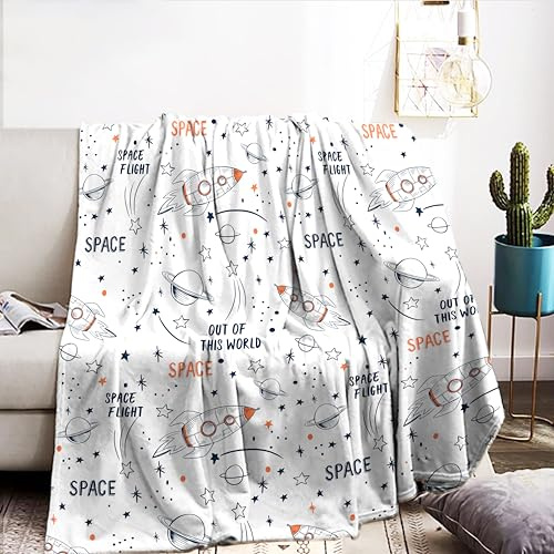 KXHHYB Manta de cohete de 130 x 150 cm, diseño de cohete espacial, de dibujos animados, manta suave para sofá para habitación infantil, perfecta como manta de sofá infantil para niños y acogedora