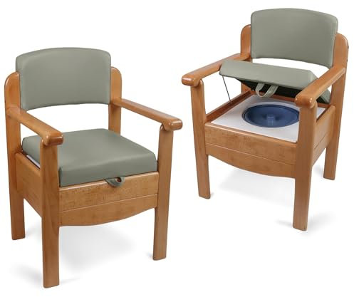 Aidapt Luxury Wooden Commode Toilet Chair.Discreet,Hidden Commode Pail,Padded Seat,Backrest,Portable Aid,Elderly,Bedside,Homecare Nursing Home with Bucket,Modern,Inconspicuous, Pebble Grey