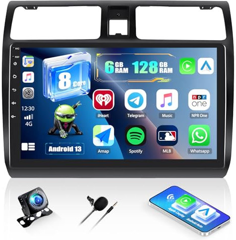 CAMECHO 6+128G 8-Cœur 10 Pouces DSP Autoradio pour Suzuki Swift 2005-2010, Android 13 sans Fil Carplay Android Auto Bluetooth Radio avec GPS WiFi FM/RDS Mirror Link +Caméra de Recul HD Écran Tactile
