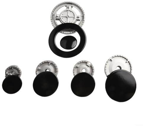 Homeponnew Kit de tapas de metal para estufa de gas, cubiertas de llama de corona de repuesto para estufas Sabaf, incluye 6 tapas de quemador y 5 difusores de llama en varios tamaños, aleación de zinc